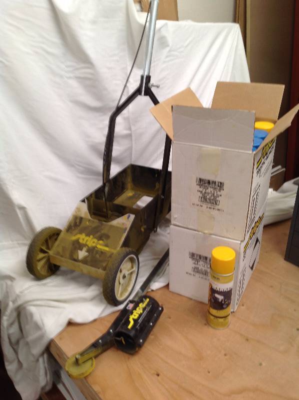 lot 27 image: 2 - Strip - Marking Machine Hand and Cart Comes with 27 Cans of Paint
