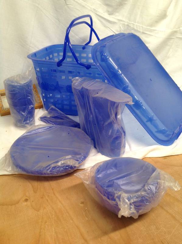 lot 75 image: Blue Plastic Picnic set -Still in Plastic Wrap