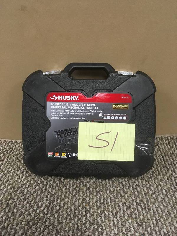 lot 51 image: Husky 38 in. Drive 100-Position Universal SAE and Metric Mechanics Tool Set (60-Piece) - Open Box