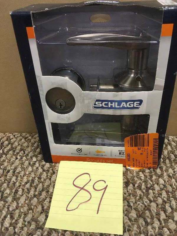 lot 89 image: Schlage Lock Sacramento Single Cyclinder Combo Pack Lever Satin Nickel - Open Box