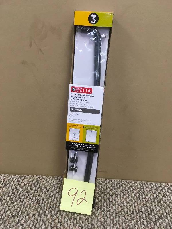 lot 92 image: Delta 20 Handle with Knobs for Sliding Tub or Shower Doors - Open Box