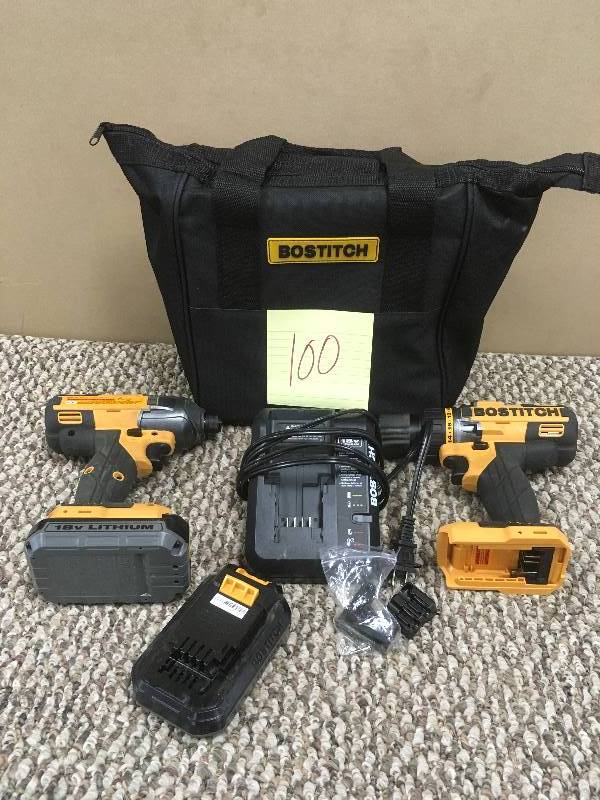 lot 100 image: Bostitch 18 Volt 2 Tool Combo Kit - DrillDriver and Impact Driver - Open Box