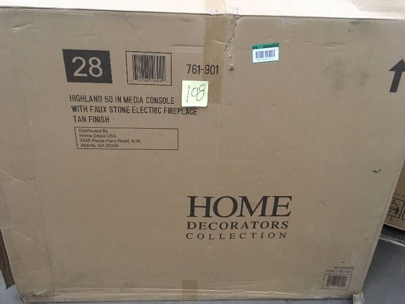 lot 000 image: Home Decorators Highland 50 in. Faux Stone Mantel Electric Fireplace in Tan not used