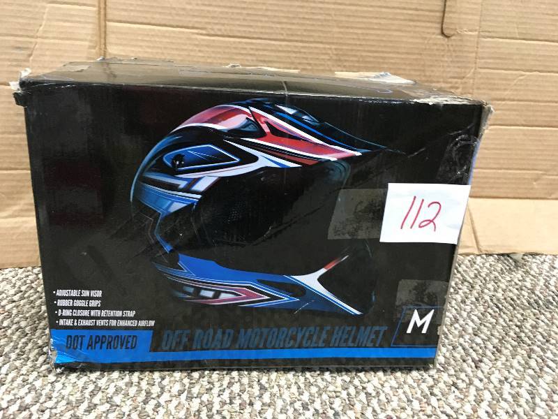 RedWhite and Blue Off Road Motorcycle Helmet, Medium. Open box