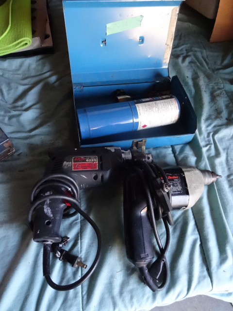 lot 84 image: 2 electric drills. 38. Propane tor...