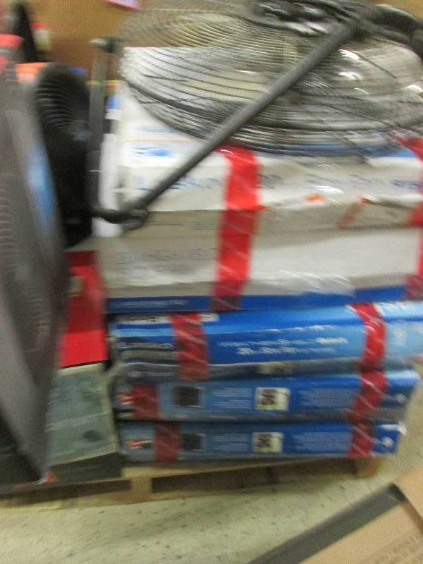 lot 222 image: pallet of fans ,microwaves, and oth...