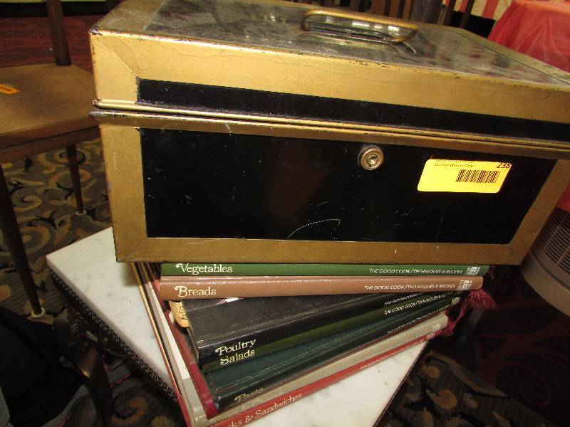 lot 238 image: COOK BOOK SET AND METAL BOX WITH MISC MAPS, PICTURES, POSTCARDS