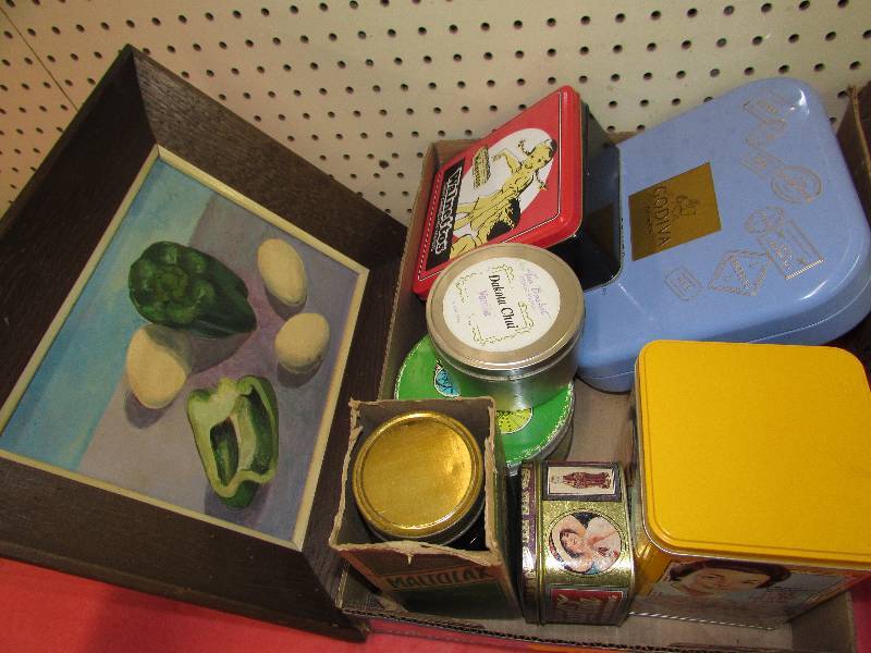 lot 221 image: TINS AND SMALL PICTURE