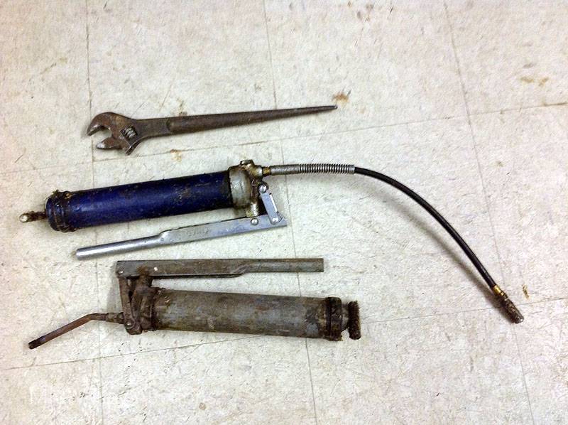 lot 159 image: Grease Guns & Unique Cresent Wrench