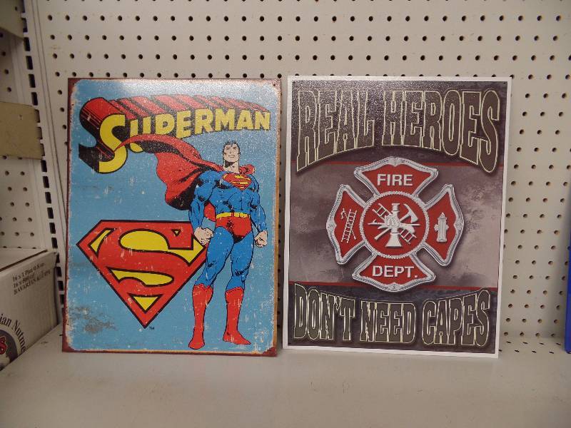 Superman and Fireman Tin Signs