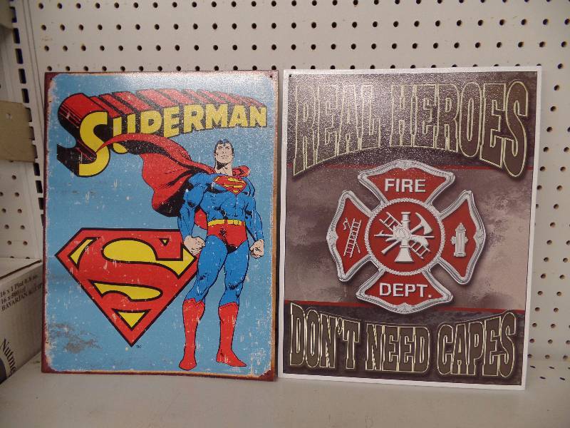 Superman and Fireman Tin Signs
