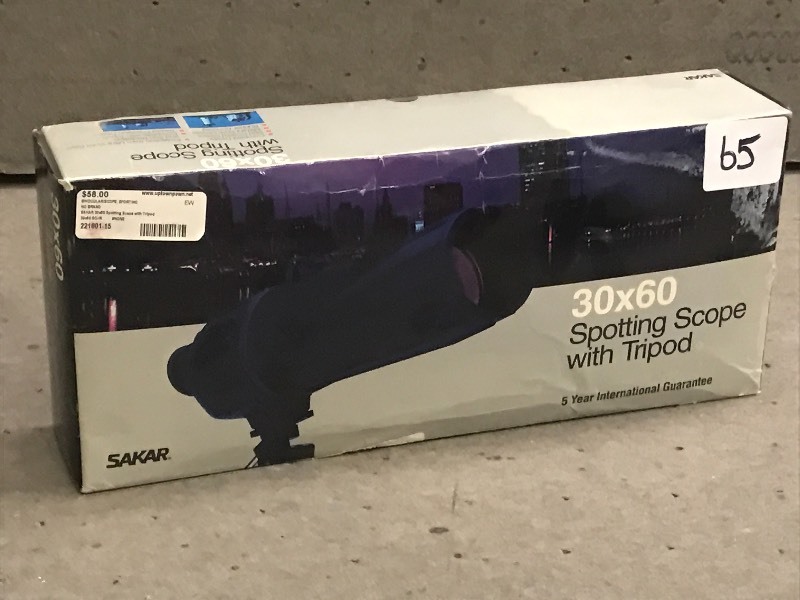 lot 65 image: Sakar 30x60 Spotting Scope With Tri...