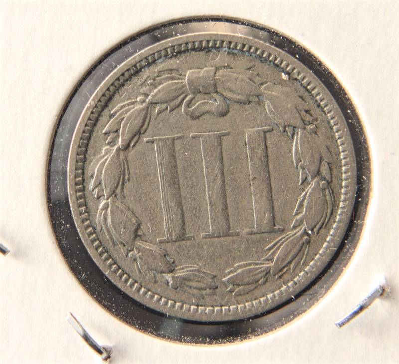 1867 THREE CENT NICKEL FINE