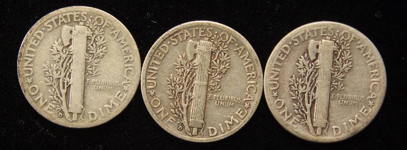 1934-D, 1936-D & 1944-P MERCURY SILVER DIMES