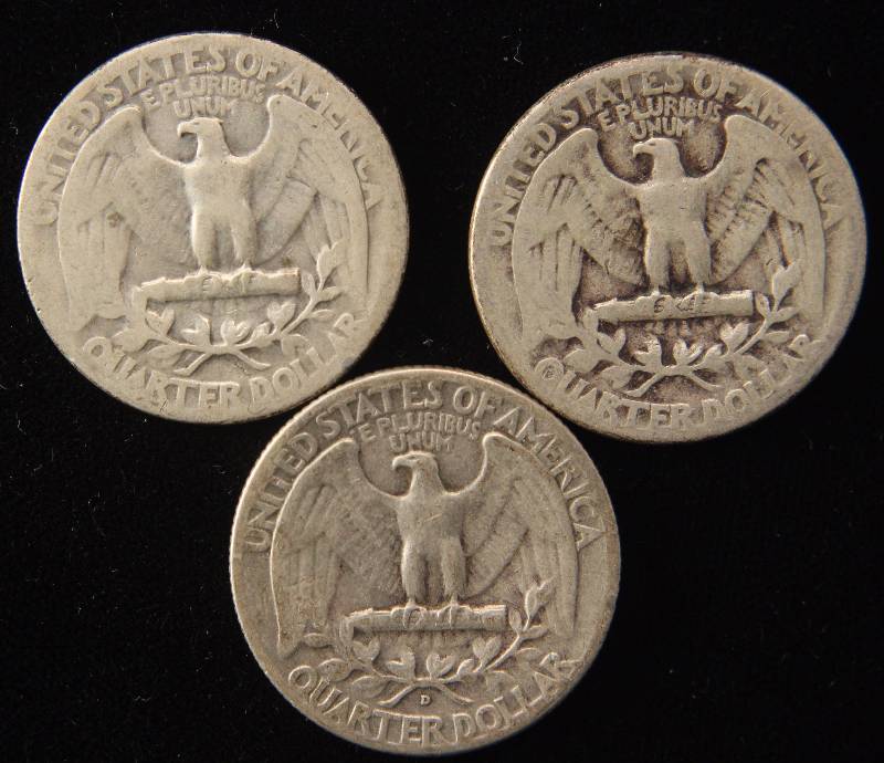 1936, 1940 & 1951-D WASHINGTON SILVER QUARTERS