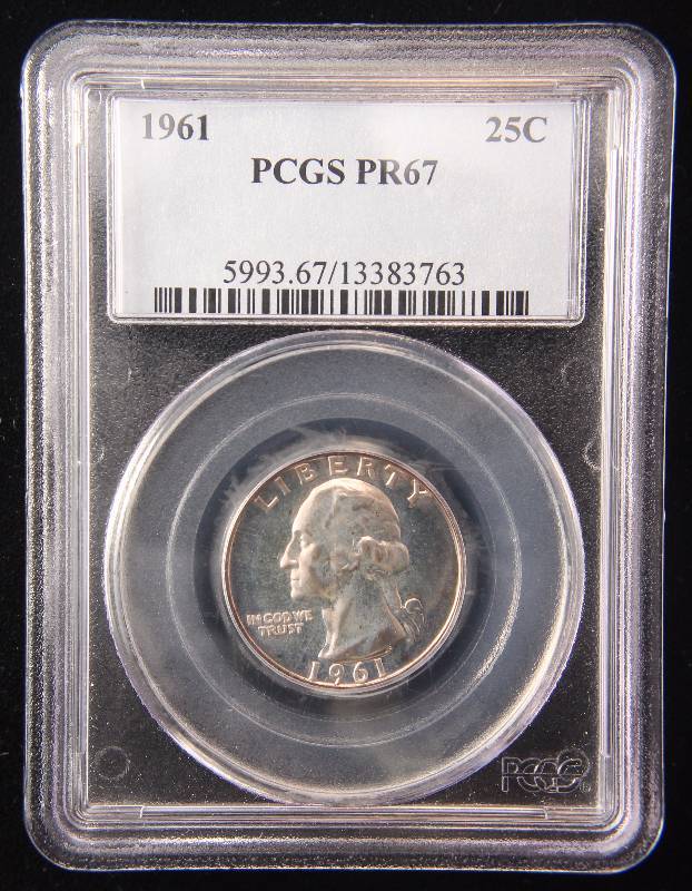 1961 PROOF WASHINGTON SILVER QUARTER PR67 PCGS