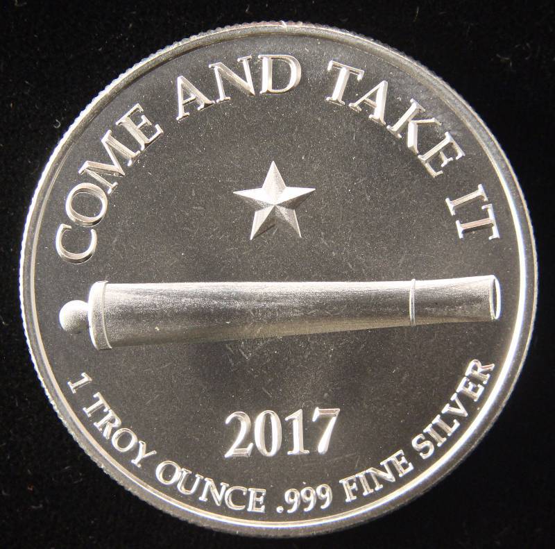 1 TROY OZ. .999 FINE SILVER 2017 COME & TAKE IT CANON ROUND