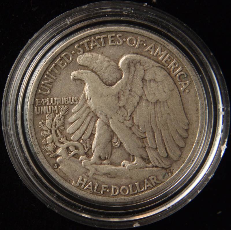 1934-S WALKING LIBERTY SILVER HALF DOLLAR IN AIRTITE HOLDER