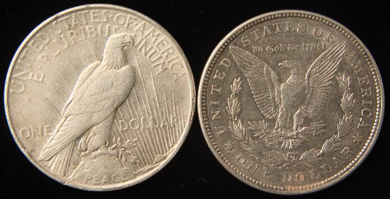 1921 MORGAN & 1922 PEACE SILVER DOLLARS BOTH AU