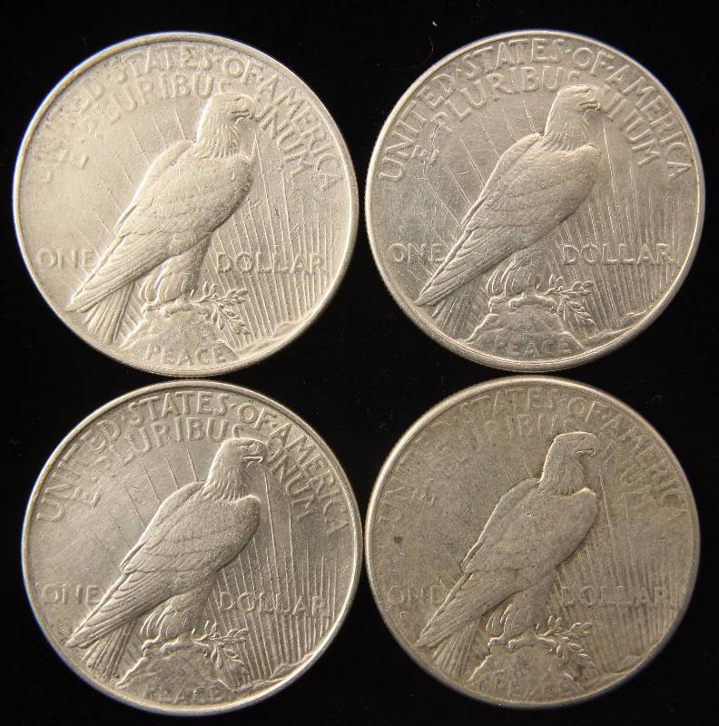 (3) 1922 & (1) 1926-S PEACE SILVER DOLLARS VF-AU