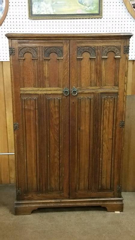 Art Deco Oak English Gentlemens Wardrobe