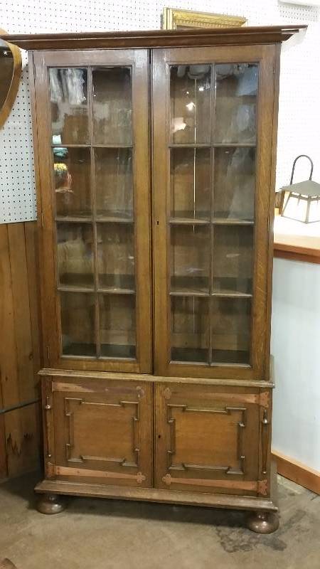 Antique Lincolnshire Bookcase with Copper Strap Hinges
