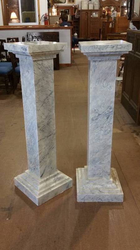 (2) Wooden Marble-Styled Columns