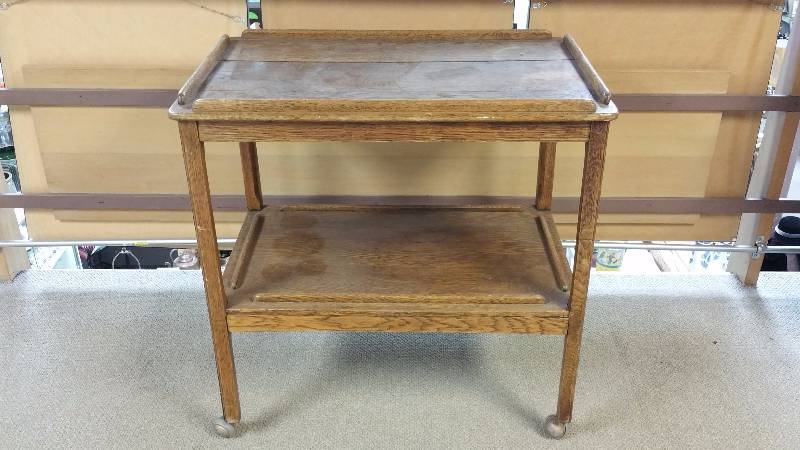Vintage English Oak Drink Trolley on Castors