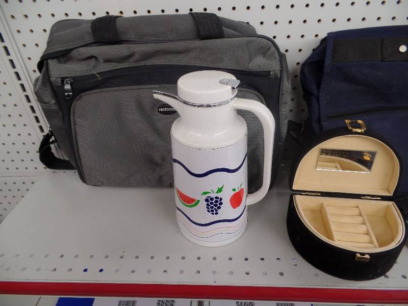2 Computer Bags, Coffee Carafe, Jewelry Box, Pendent