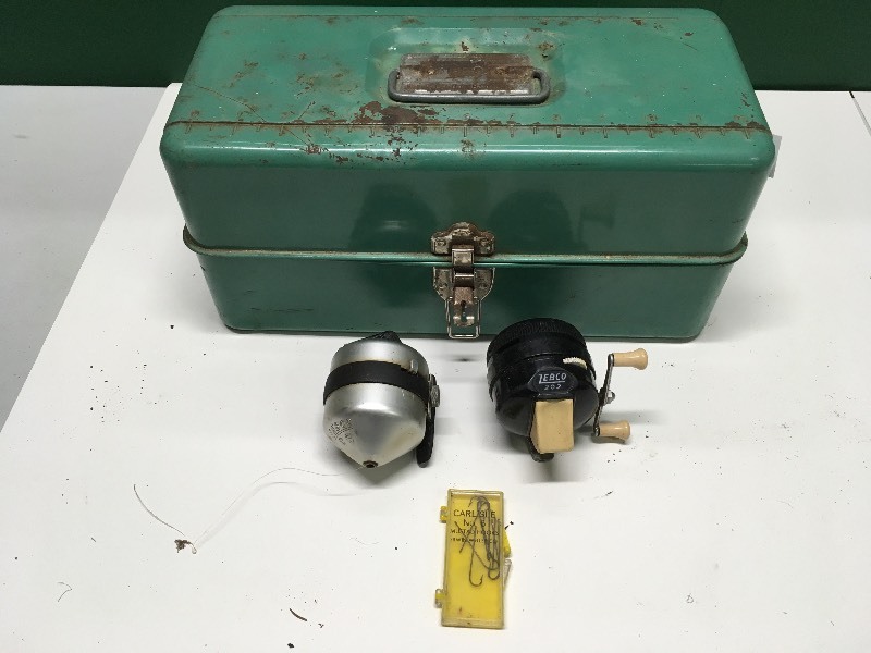 Liberty Steel Fishing Tackle Box & 2 Zebco Reels