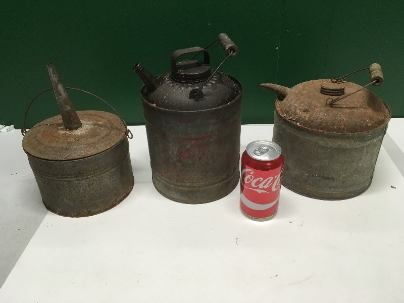 3 Metal Oil  Gas Cans with Handels & Spouts