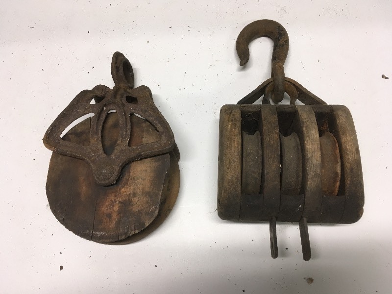 2 Metal  Wood Pulleys