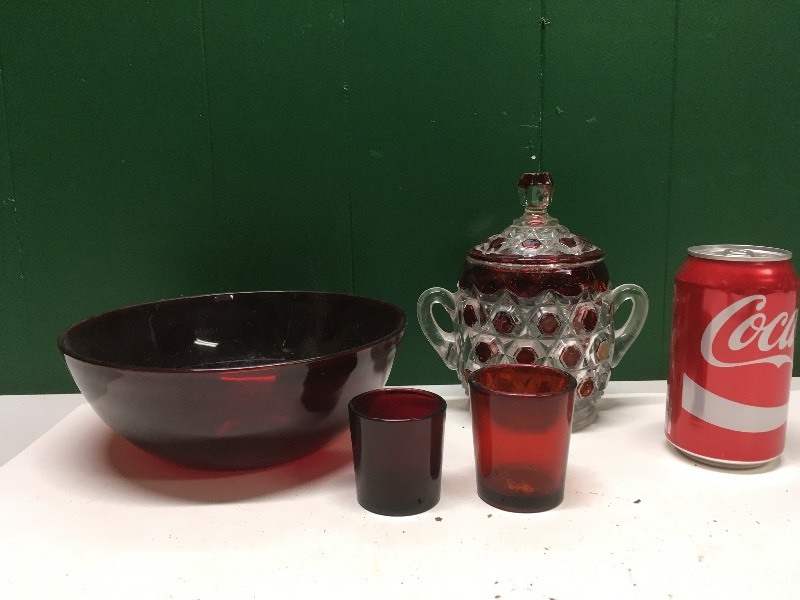 Ruby Red Bowl & Votives & Candy Dish