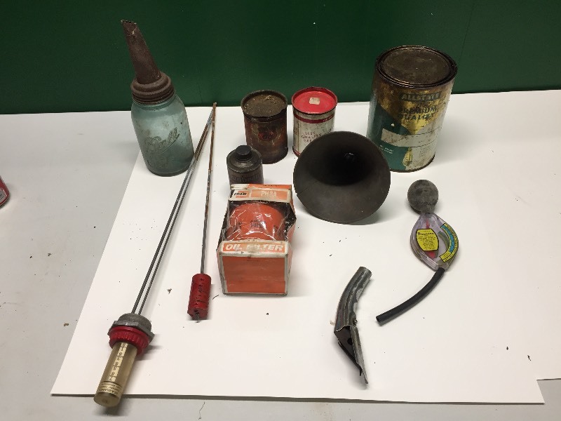 Vintage Grease & Oil Cans, Filter, Gauge, Coolant Tester, Funnel
