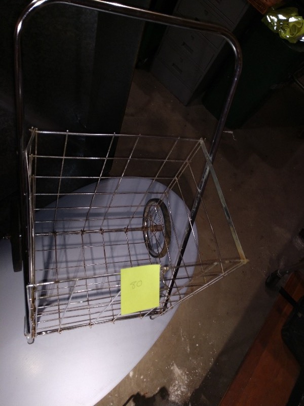 lot 71 image: Vintage Chrome Wire Mesh Utility Folding Shopping Cart