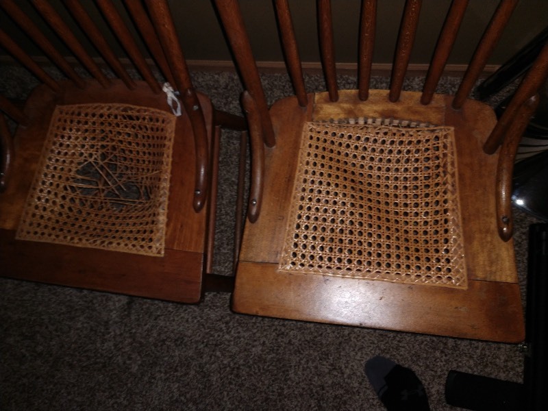 lot 111 image: Wood Chairs w Wicker Seats (4)