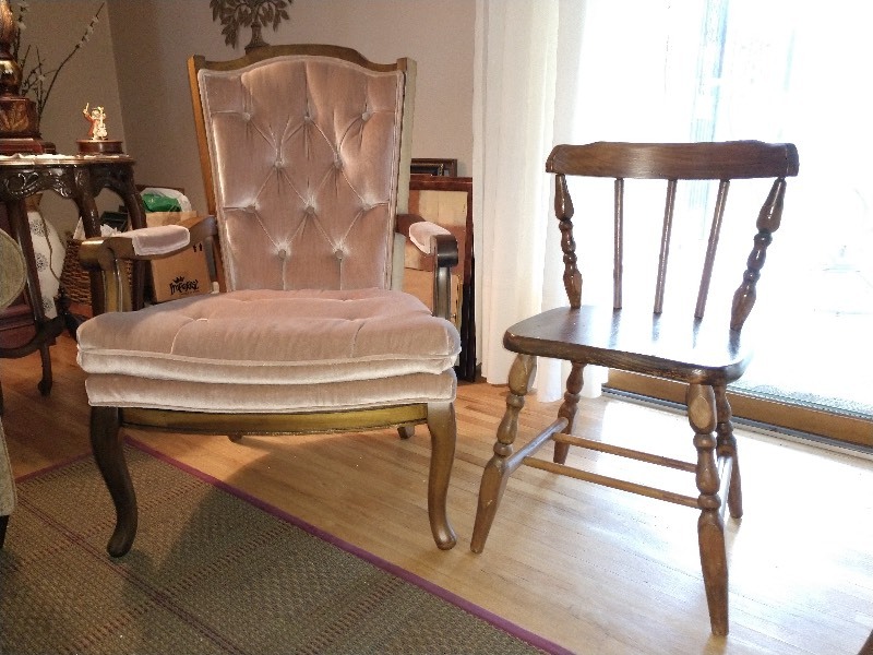 lot 125 image: Quality High Back Tufted Fabric Chair and Wood Chair