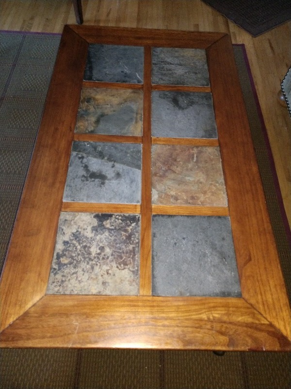 lot 126 image: Slate Tiled Coffee Table on Casters
