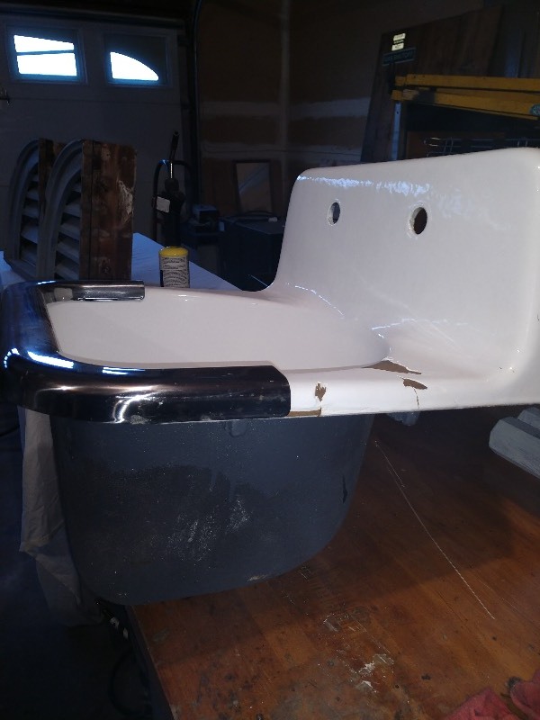 lot 138 image: Cast Iron Industrial Wash Sink w Chrome Guard