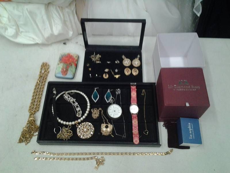 lot 39 image: Lot Of Jewelry &  Vintage Waltham Pocket Watch, Helzberg Diamond Recordable