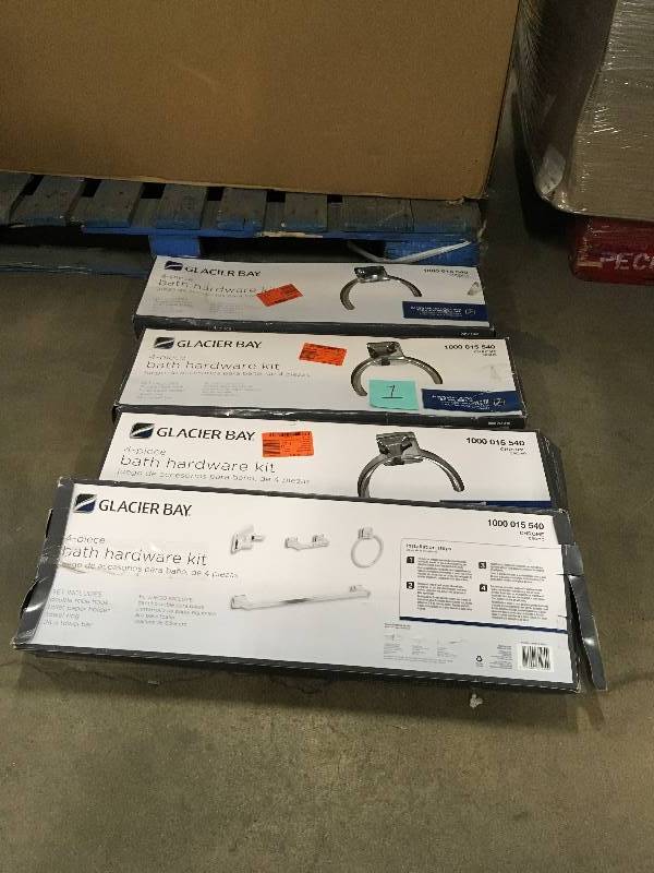 lot 1 image: Glacier Bay 4-Piece Bath Hardware Kit - Lot of 4 - Open Box