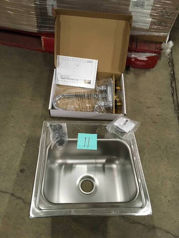 lot 11 image: Elkay HD320874LFR All-In-One Neptune Drop-in 12-38x6 2-Hole Single Bowl Bar Sink Stainless Steel - Open Box