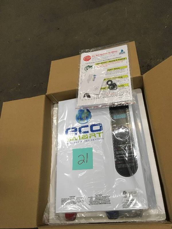 lot 21 image: Ecosmart 240V Single Phase 18 KW Electric Tankless Water Heater - Open Box