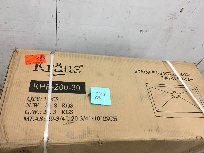 lot 29 image: KRAUS 30 inch Farmhouse Single Bowl Stainless Steel Kitchen Sink with NoiseDefend Soundproofing - Open Box