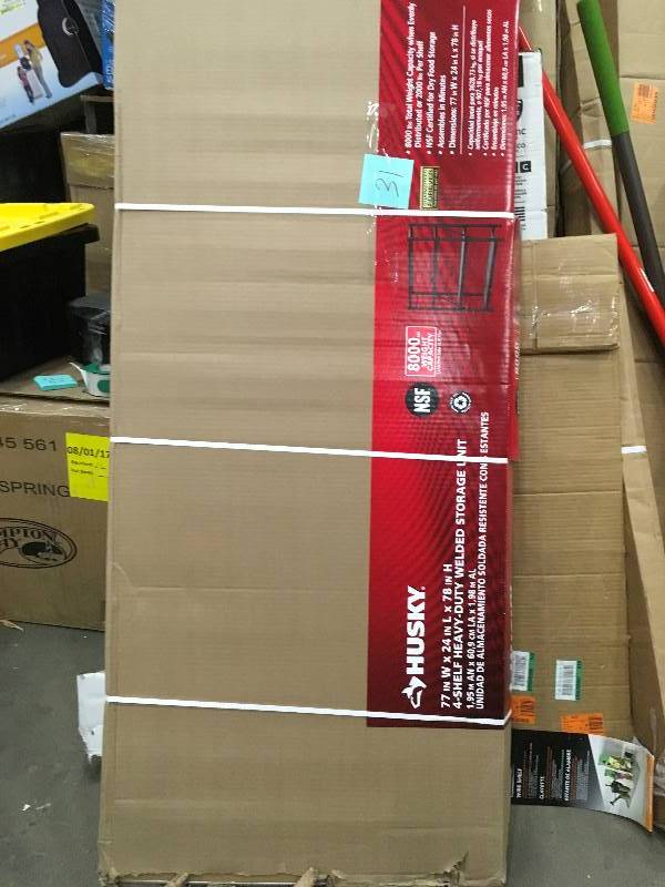 lot 31 image: Husky 77 in W x 24 in. L x 78 in H 4-Shelf Heavy-Duty Welded Storage Unit - Open Box