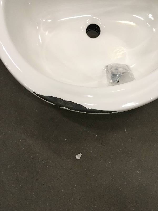 lot 38 image: DAMAGED - Bathroom Sink Round Steel 19 in. White - Open Box