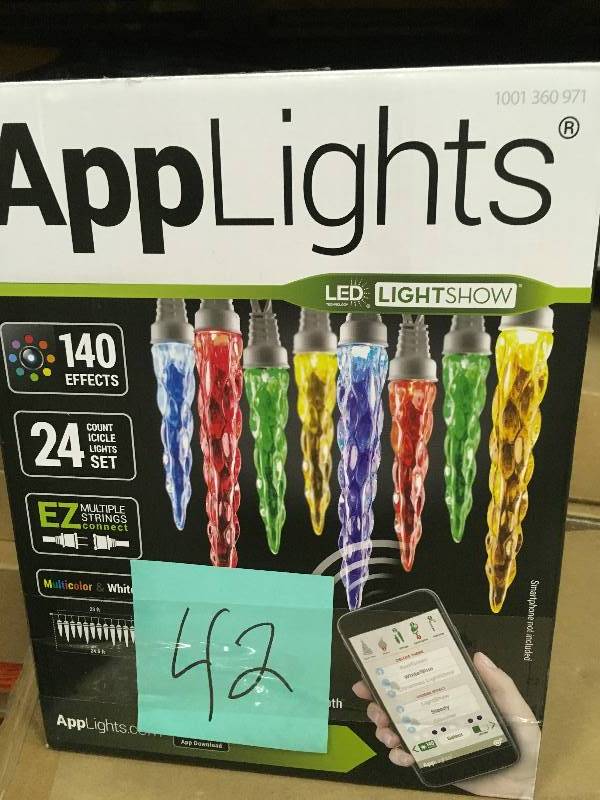 lot 42 image: AppLights 24-Light LED Color Motion Multi-Color Icicle Light Set - Open Box