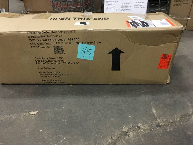 lot 45 image: National Tree Co. Dunhill Fir 4.5 Green Artificial Christmas Tree with 450 Incandescent Clear Lights  - Open Box