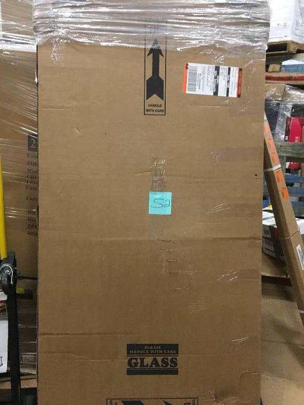 lot 52 image: Basco Deluxe 27-12 in. x 67-58 in. Framed Neo-Angle Shower Door in Silver open box never used