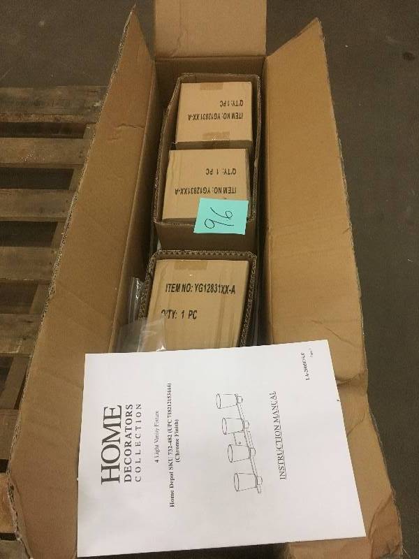 lot 96 image: Home Decorators Collection 4 Light Chrome Bath Vanity Fixture - Open Box